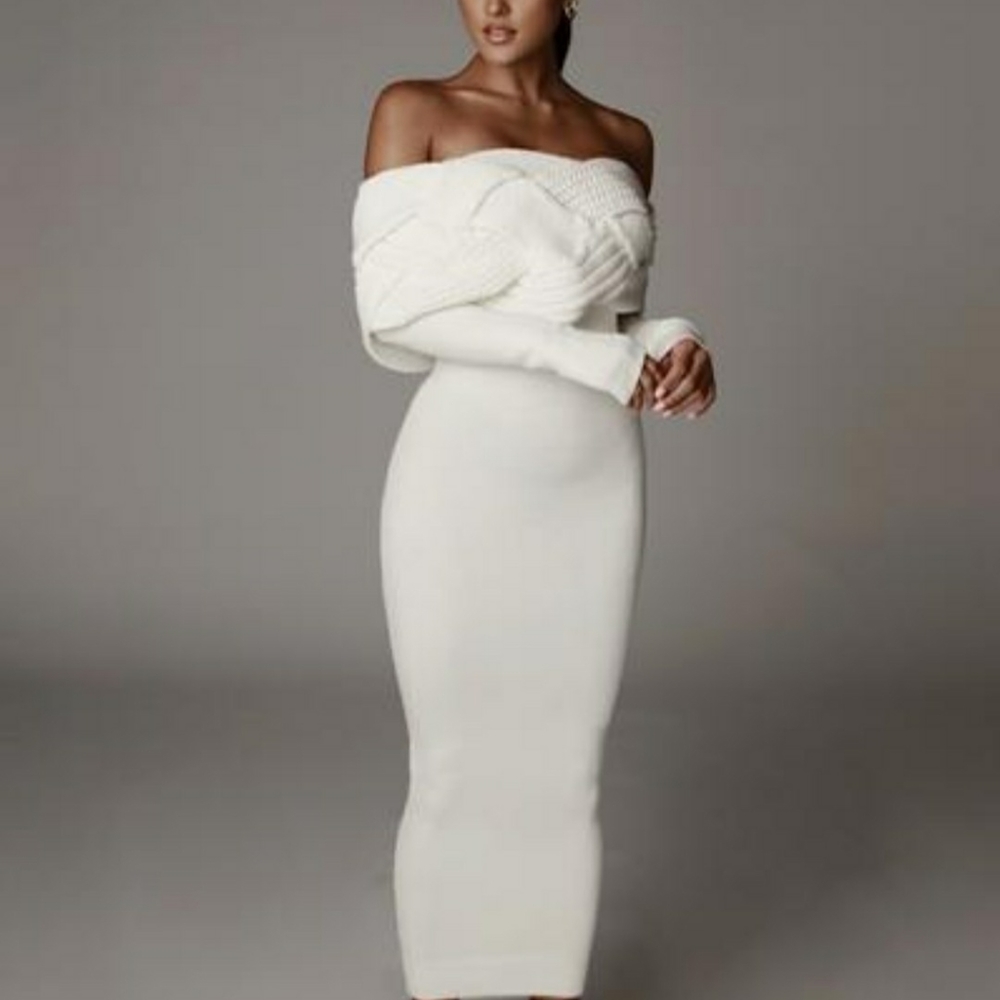 Ivory Cecyl Cable Knit Sweater Dress - Small